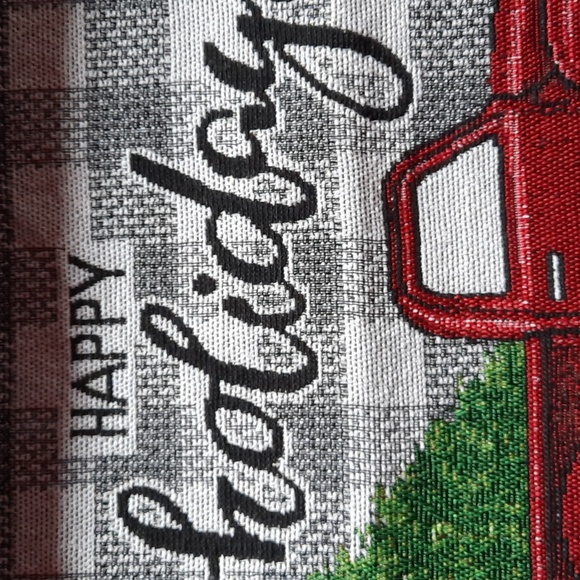 Runner Table Tabletop Gray Check Red Truck Jacquard Woven 54" Christmas Holiday - Picture 2 of 5